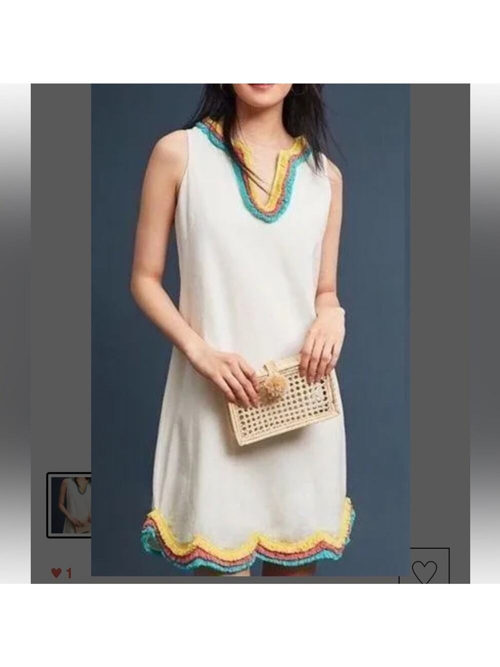Anthropologie Corey Lynn Calter Cream Fringed Dress Summer Cottage Preppy